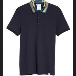 Authentic "Versace" Baroque Collar Piqué Polo